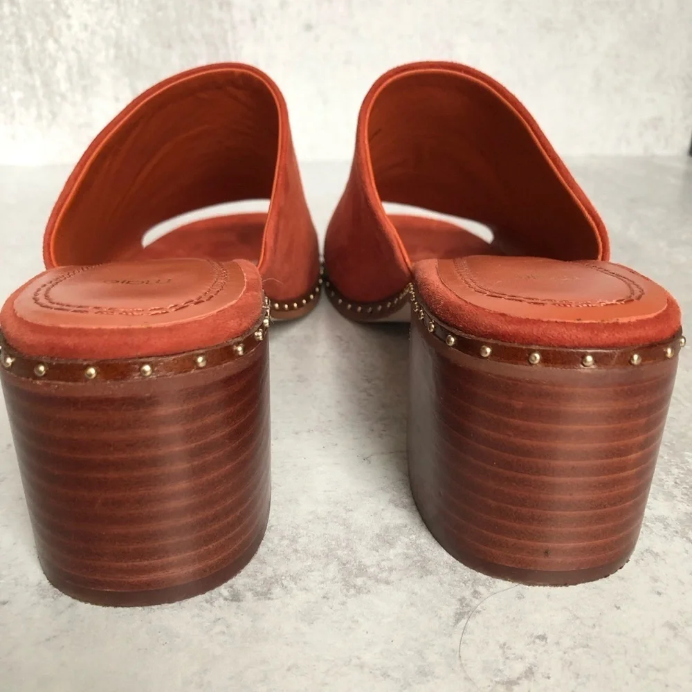 Maje Wave Suede Leather Studded Mules Terracotta EU 39 - Picture 6 of 14